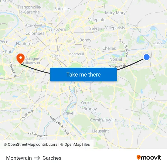 Montevrain to Garches map