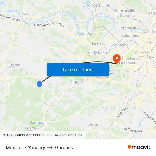 Montfort-L'Amaury to Garches map