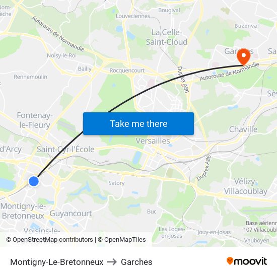 Montigny-Le-Bretonneux to Garches map