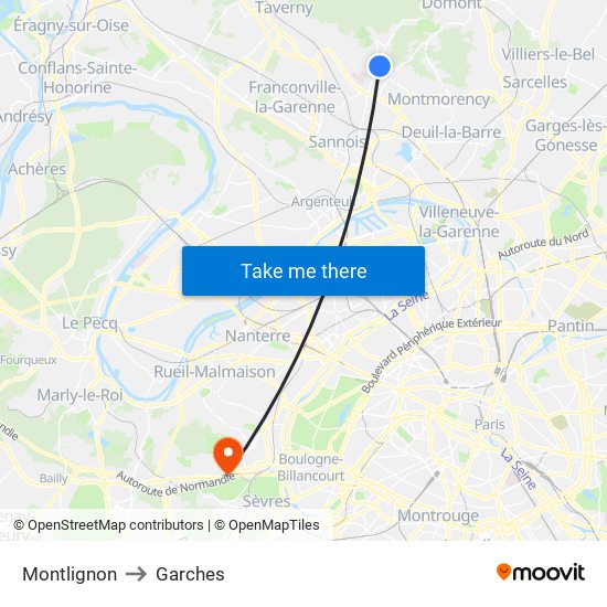 Montlignon to Garches map