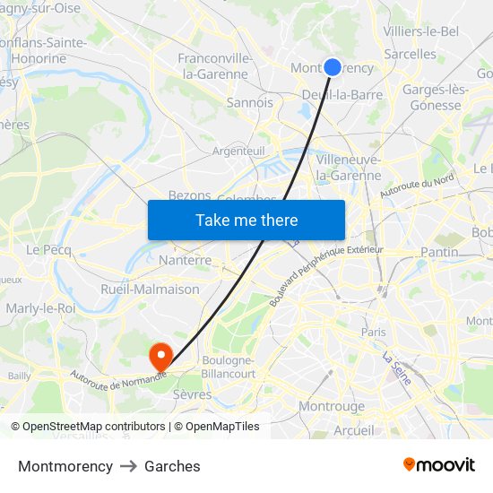 Montmorency to Garches map