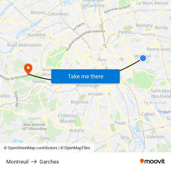 Montreuil to Garches map