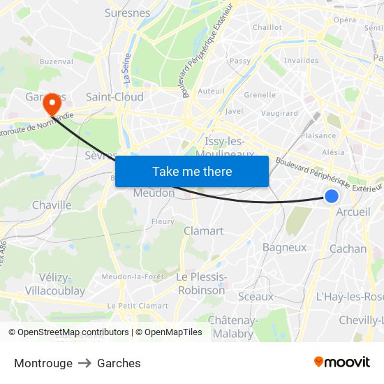 Montrouge to Garches map