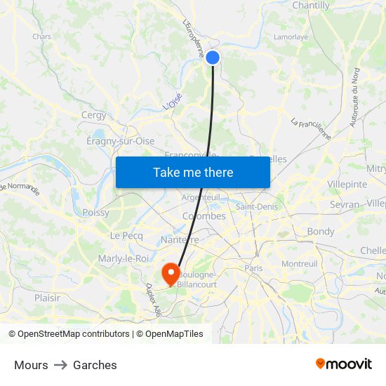 Mours to Garches map