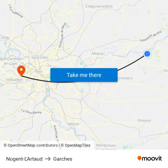 Nogent-L'Artaud to Garches map