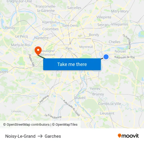 Noisy-Le-Grand to Garches map