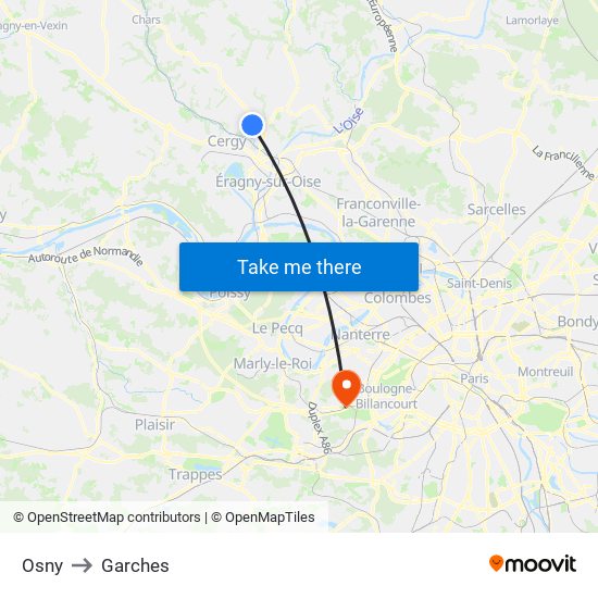 Osny to Garches map