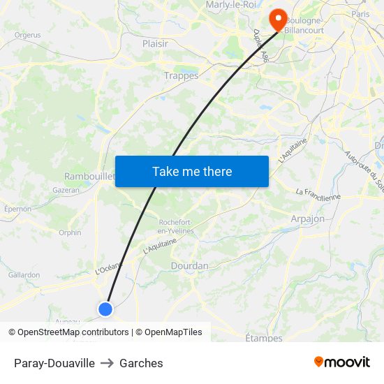 Paray-Douaville to Garches map