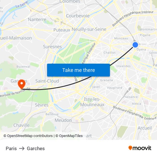 Paris to Garches map