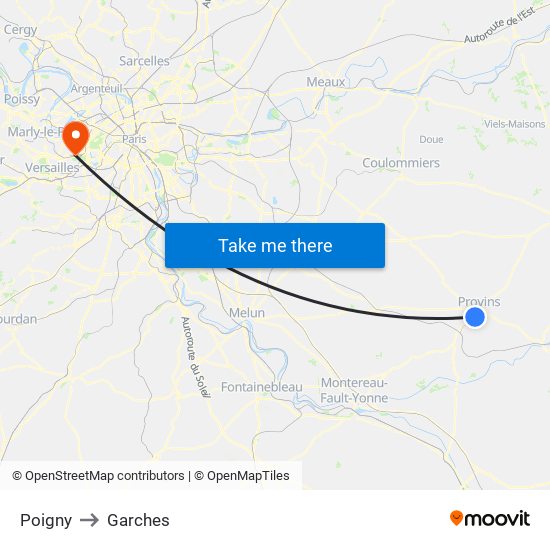 Poigny to Garches map