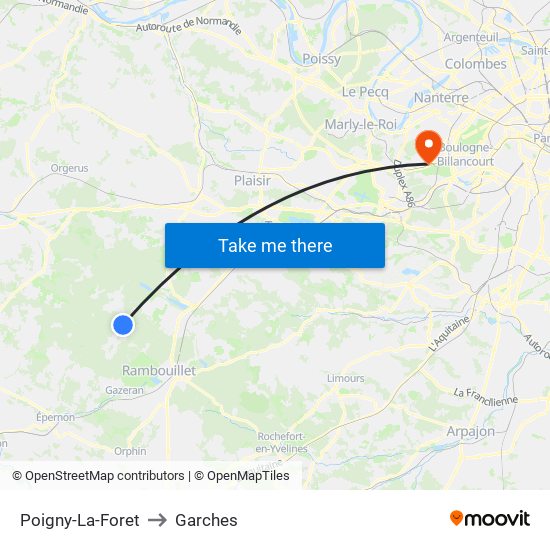 Poigny-La-Foret to Garches map