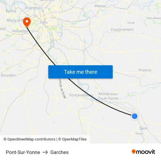 Pont-Sur-Yonne to Garches map