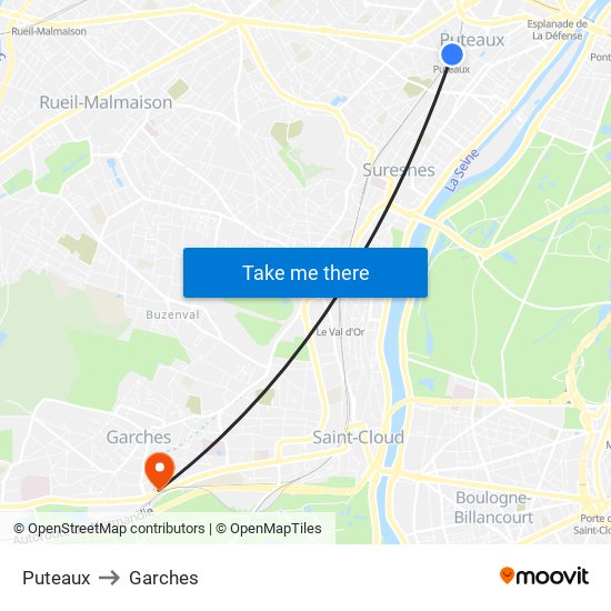 Puteaux to Garches map