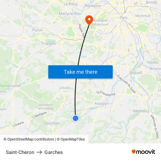 Saint-Cheron to Garches map