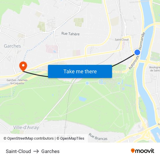 Saint-Cloud to Garches map