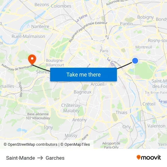 Saint-Mande to Garches map