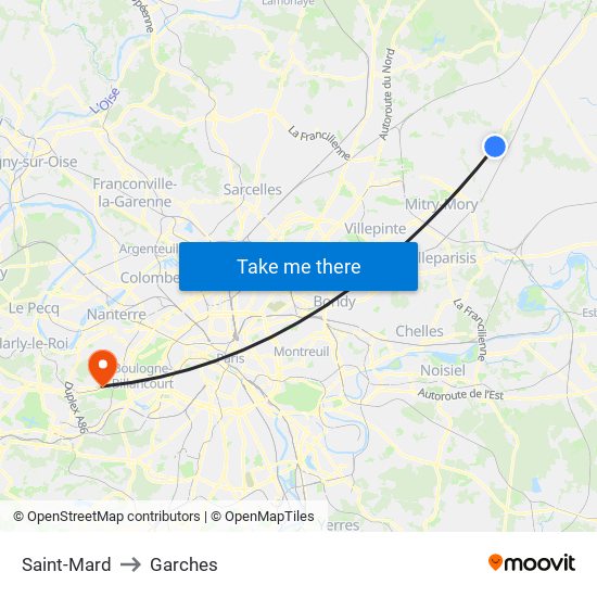 Saint-Mard to Garches map