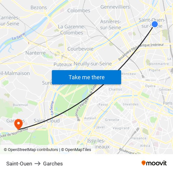 Saint-Ouen to Garches map