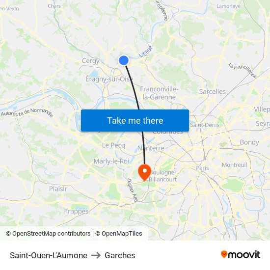 Saint-Ouen-L'Aumone to Garches map