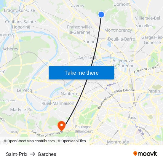 Saint-Prix to Garches map