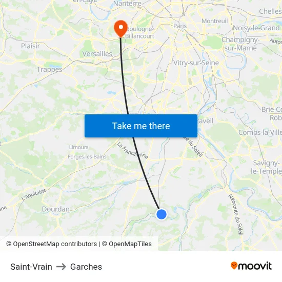 Saint-Vrain to Garches map