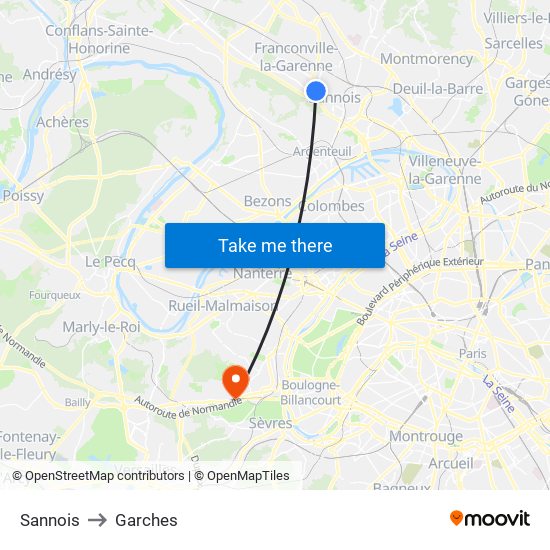 Sannois to Garches map