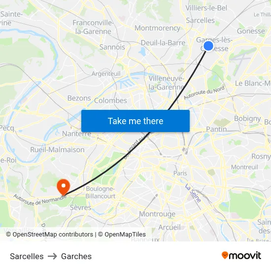 Sarcelles to Garches map