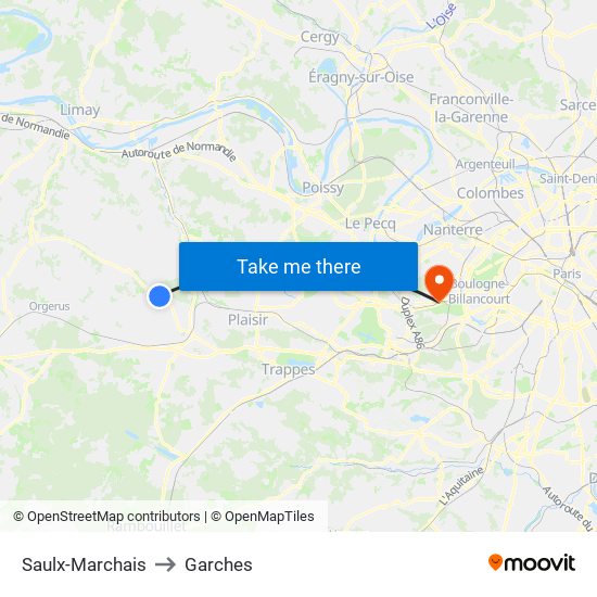 Saulx-Marchais to Garches map