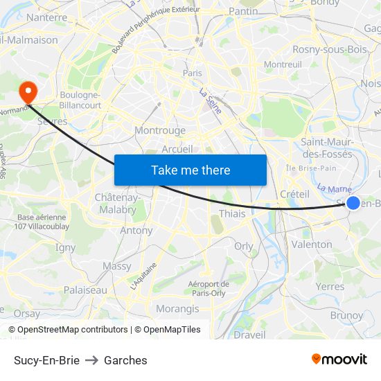 Sucy-En-Brie to Garches map