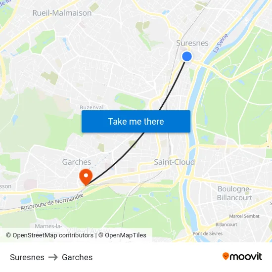 Suresnes to Garches map