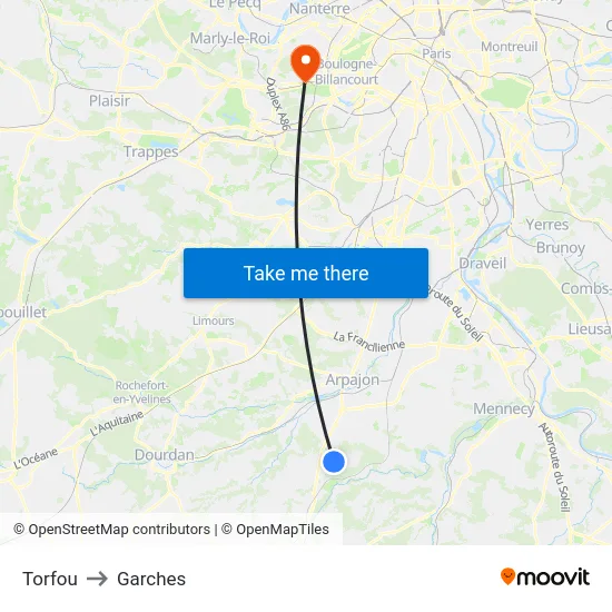 Torfou to Garches map