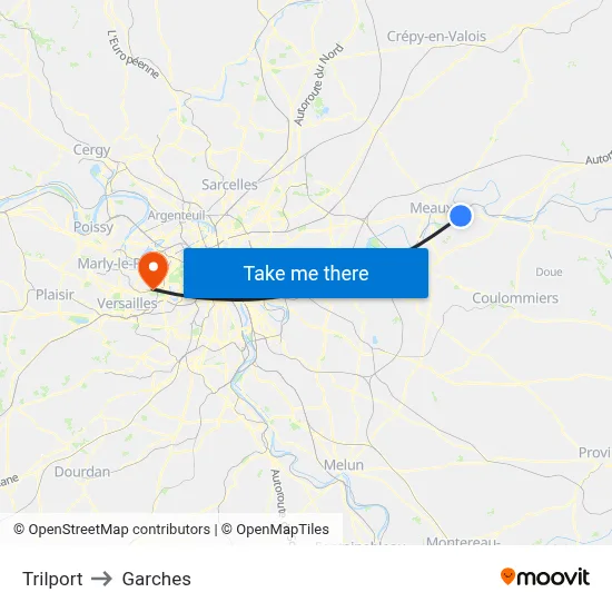 Trilport to Garches map