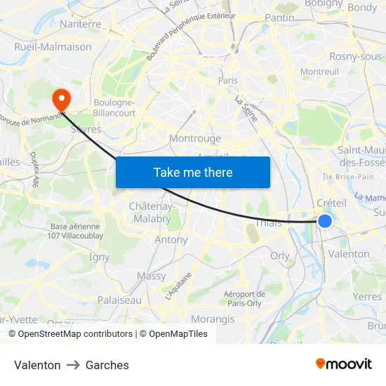 Valenton to Garches map