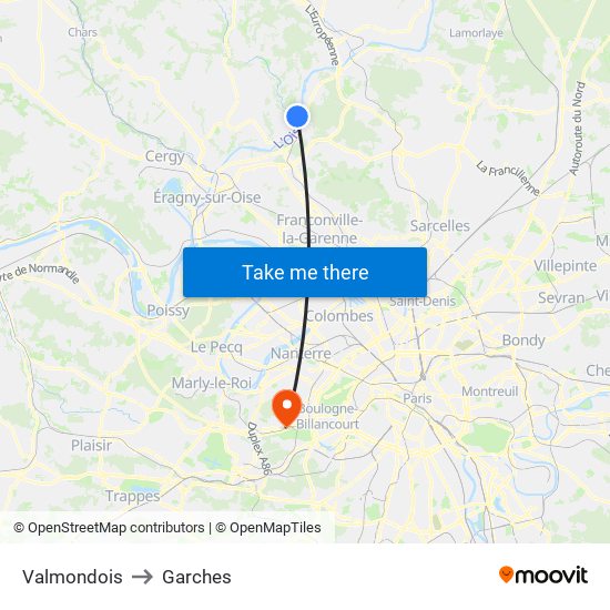 Valmondois to Garches map