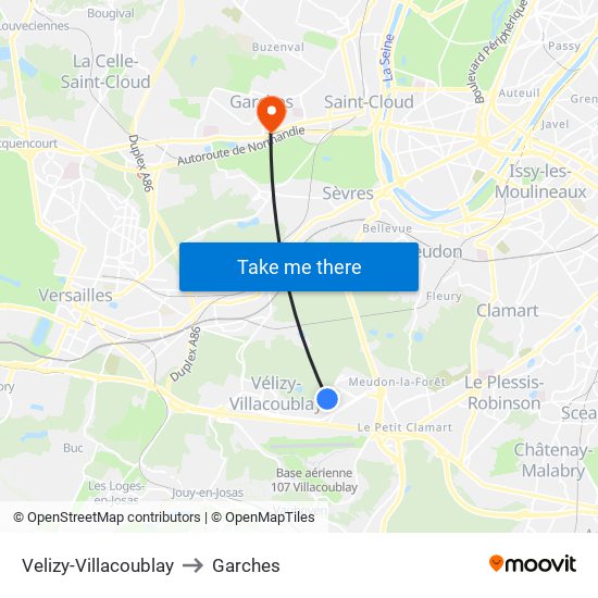 Velizy-Villacoublay to Garches map