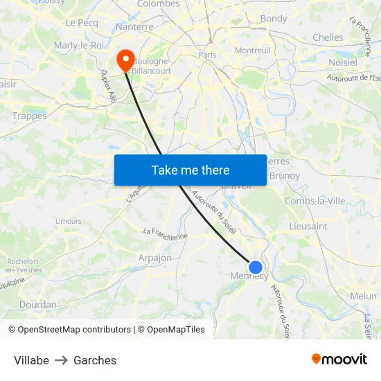 Villabe to Garches map