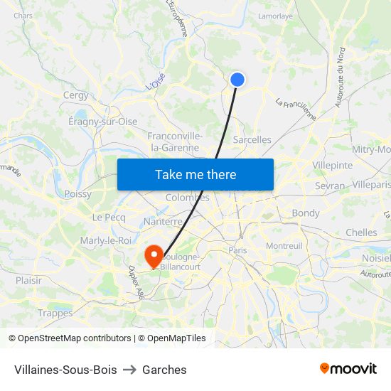 Villaines-Sous-Bois to Garches map