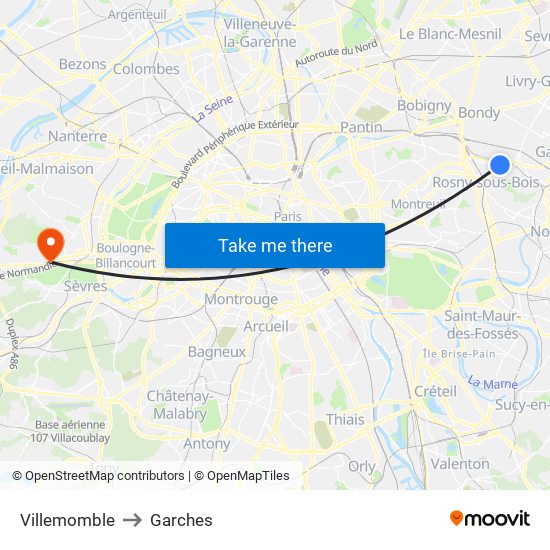 Villemomble to Garches map