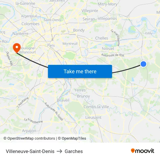 Villeneuve-Saint-Denis to Garches map