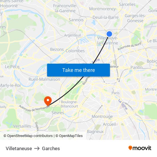 Villetaneuse to Garches map
