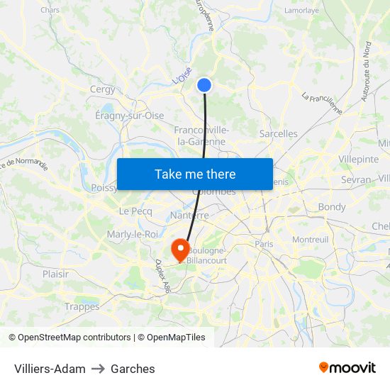 Villiers-Adam to Garches map