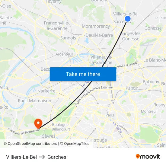 Villiers-Le-Bel to Garches map