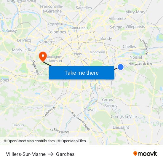 Villiers-Sur-Marne to Garches map