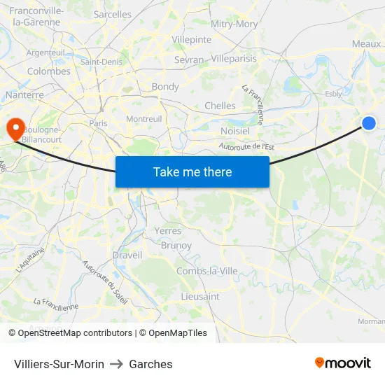 Villiers-Sur-Morin to Garches map