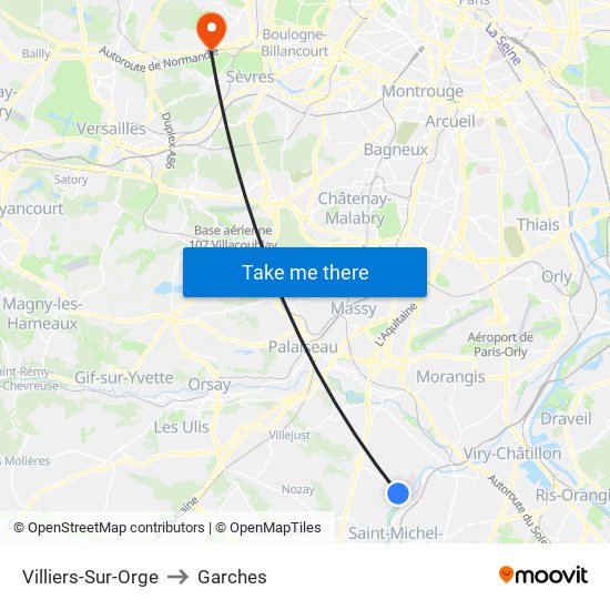 Villiers-Sur-Orge to Garches map