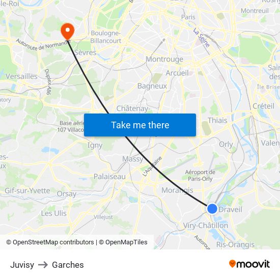 Juvisy to Garches map