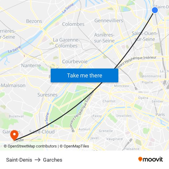 Saint-Denis to Garches map