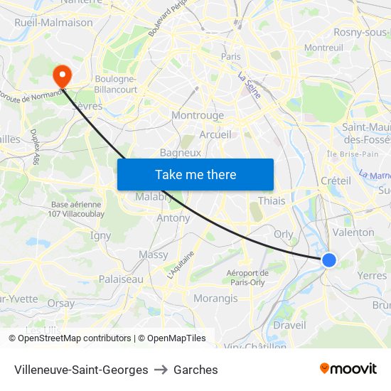 Villeneuve-Saint-Georges to Garches map