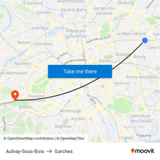 Aulnay-Sous-Bois to Garches map