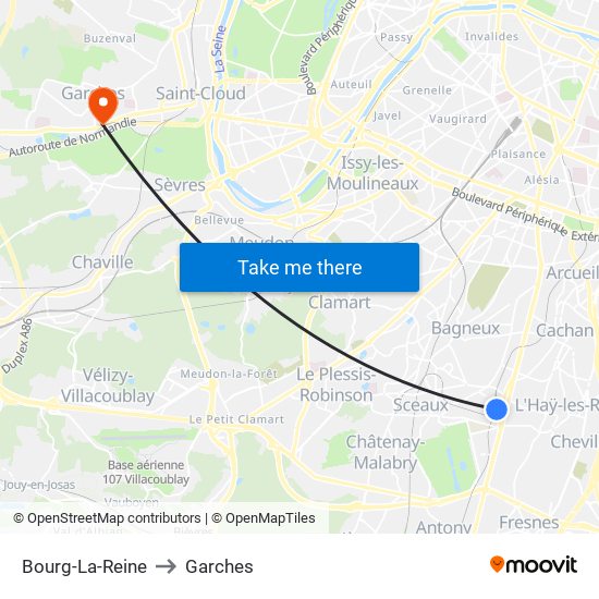 Bourg-La-Reine to Garches map